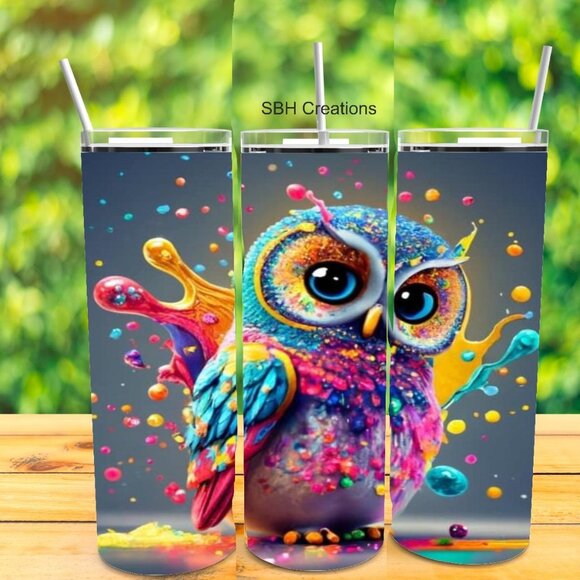 20oz Pain Splitter Owl insulated Tumbler with sliding lid and straw - Picture 1 of 1